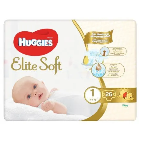 Huggies Elite Soft Convi, Nr.1, 3-5kg, 26 bucati