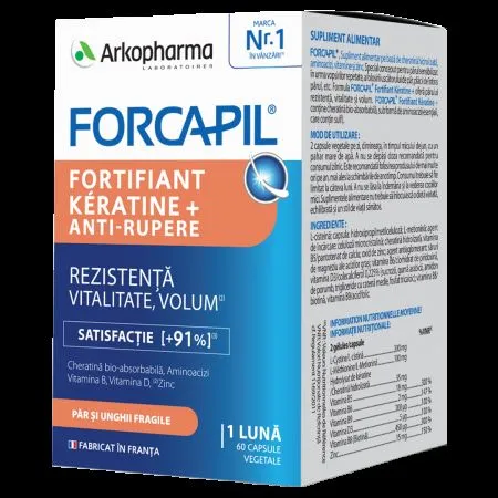 Forcapil anti-rupere Fortifiant Keratine, 60 capsule vegetale, Arkopharma
