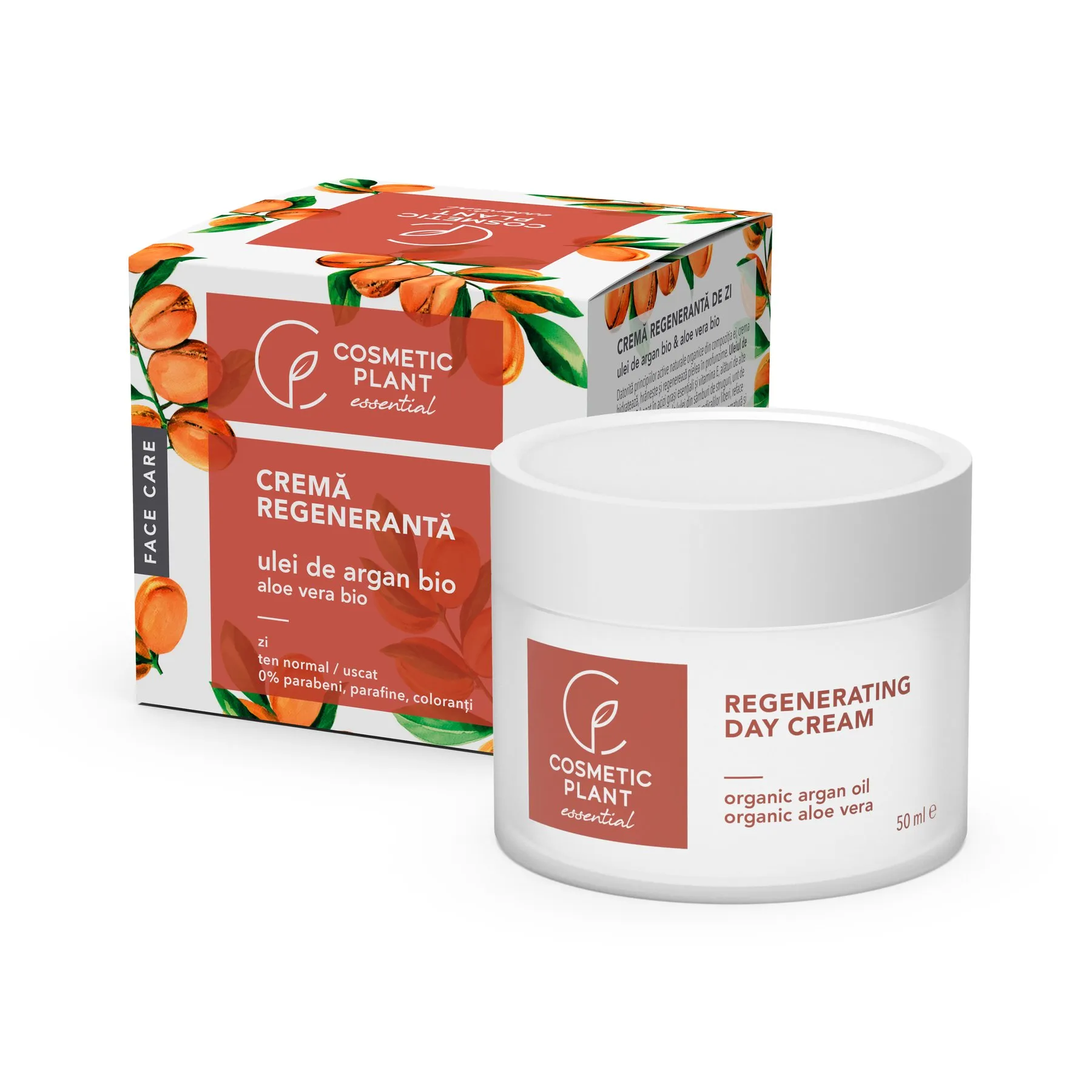 Crema regeneranta de zi cu ulei de argan si aloe vera Bio, 50 ml, Cosmetic Plant