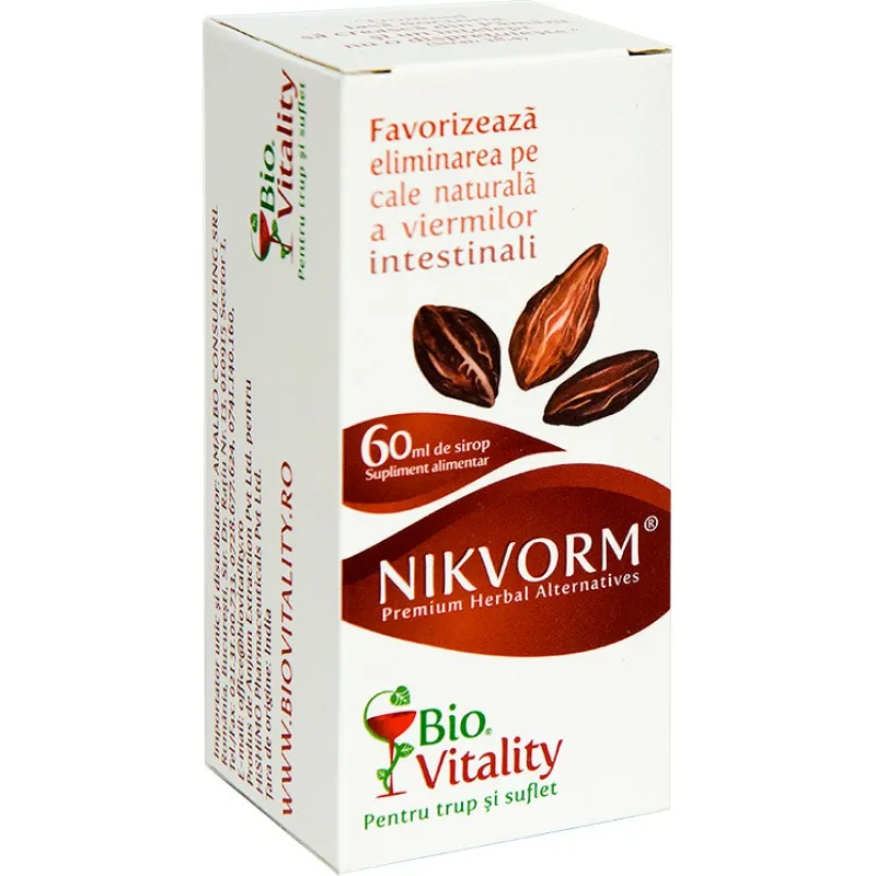 Nikvorm sirop pentru eliminarea parazitilor intestinali, 60 ml, Bio Vitality