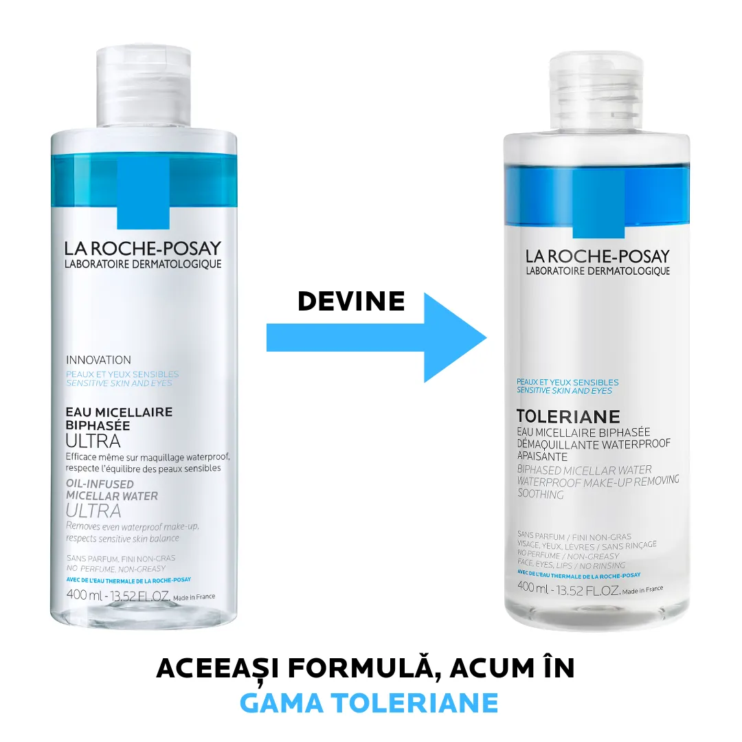 Apa micelara bifazica pentru piele si ochi sensibili Toleriane, 400 ml, La Roche-Posay