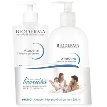 Pachet Bioderma Atoderm Intensive Gel-crema 500ml + Gel spumant 500ml Cadou