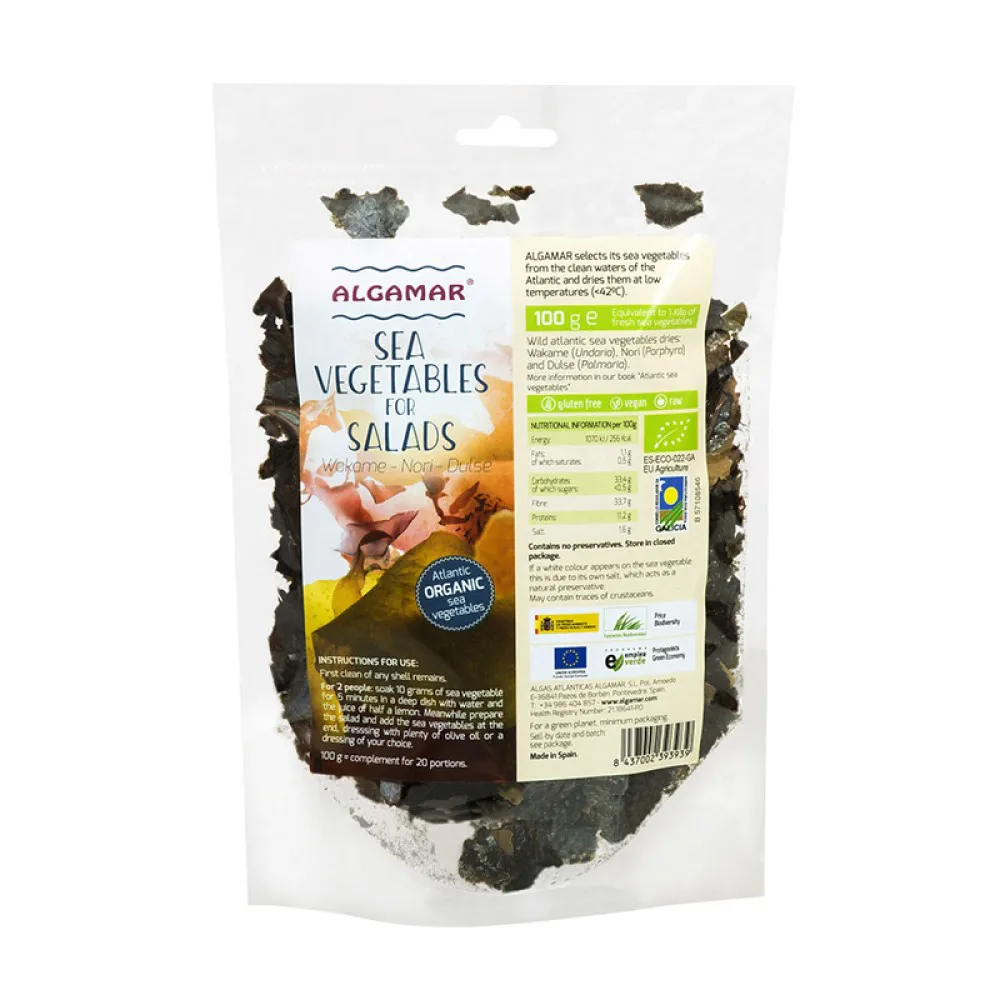 Mix alge marine pentru salate (nori, dulse, wakame) (100g), Algamar