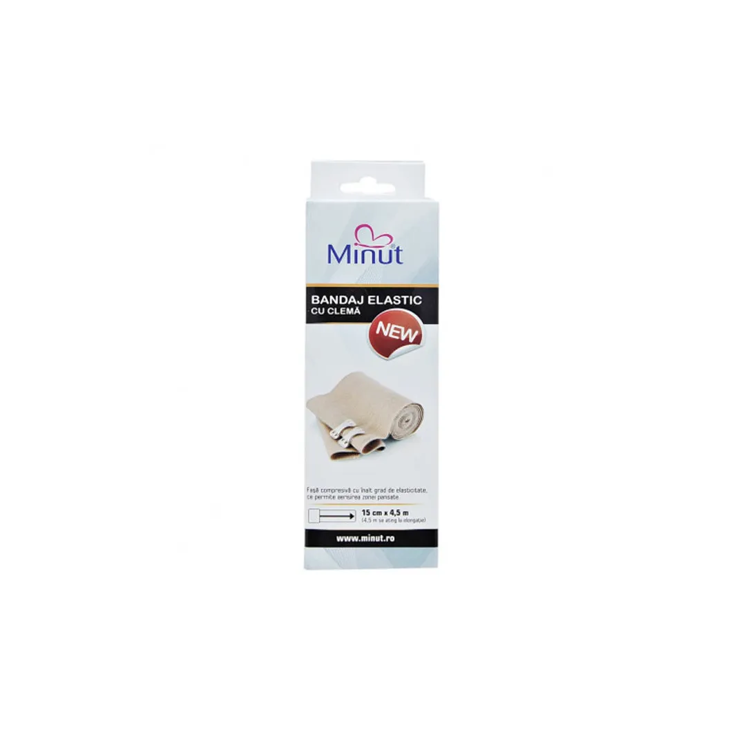 Bandaj elastic cu clema 15 cm x 4,5 m, Minut