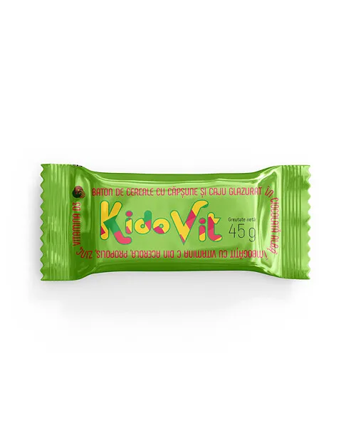 KIDOVIT BATON CEREALE CU CAPSUNE SI CAJU 45G