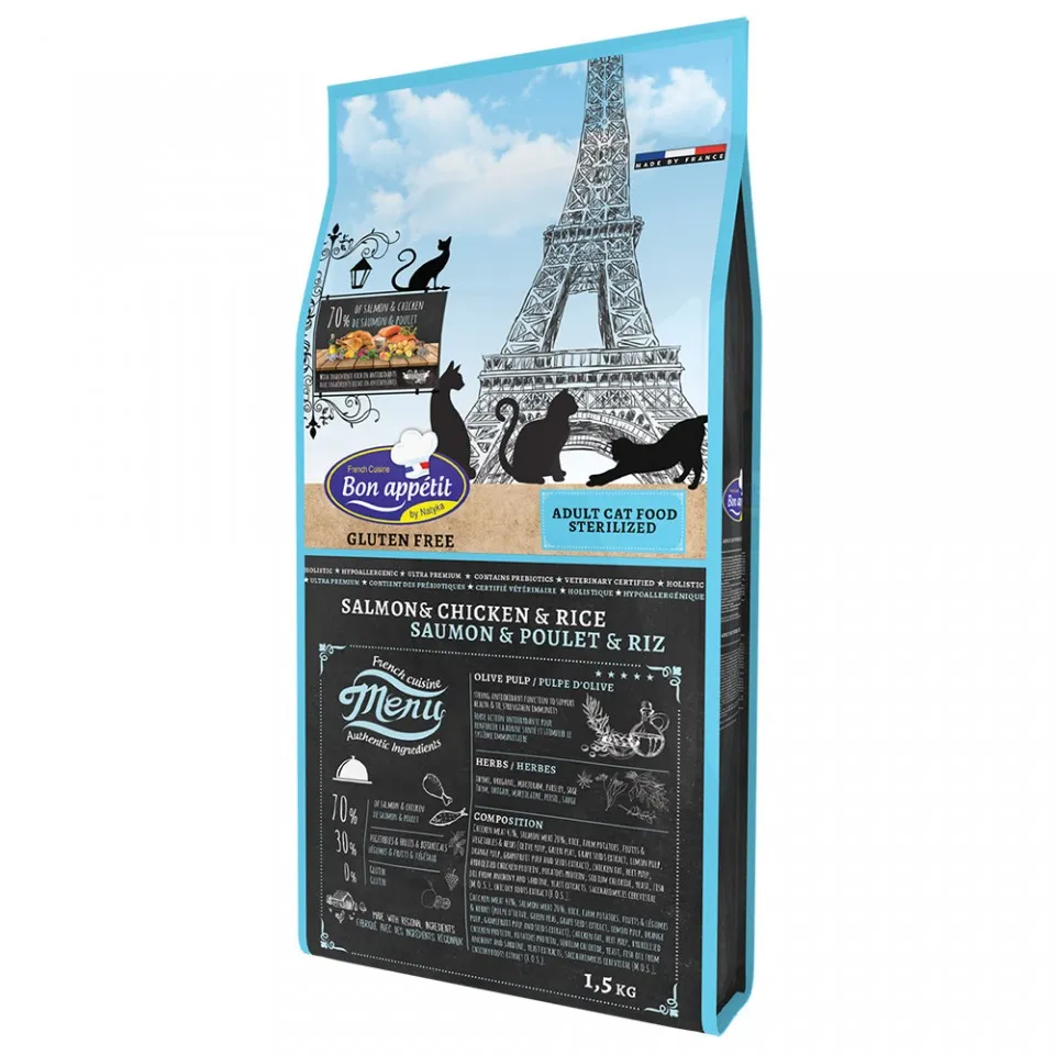 Bon Appetit STERILIZED - Somon, Pui si Orez - 2kg - Hrana completa super-premium, hipoalergenica, fara gluten