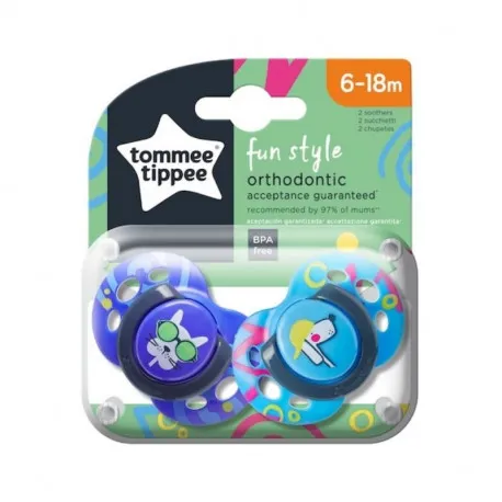 Tommee Tippee Suzeta ortodontica de zi Fun, 6-18luni, caine, 2bucati