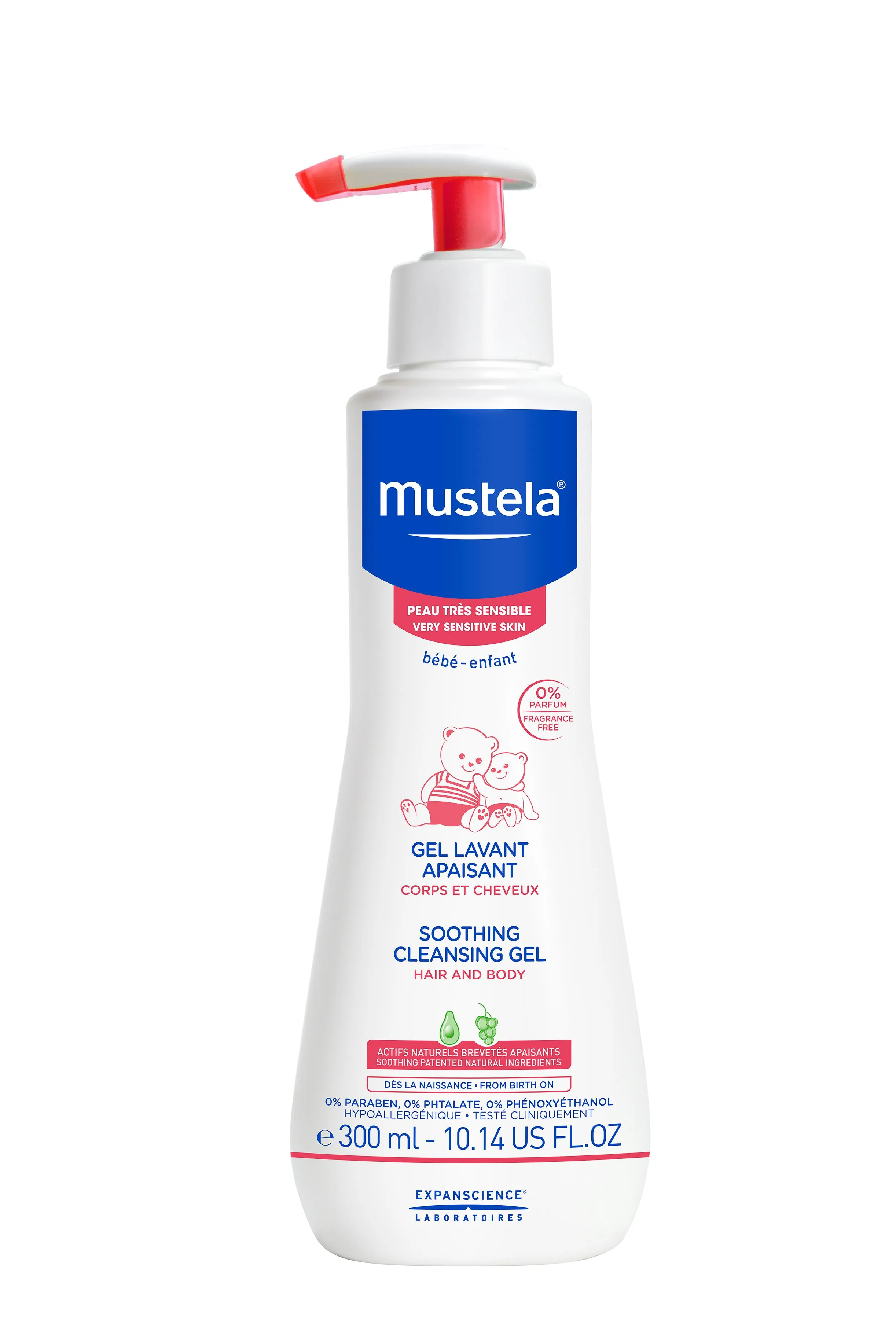Gel curatator calmant pentru par si corp, piele sensibila, 300 ml, Mustela