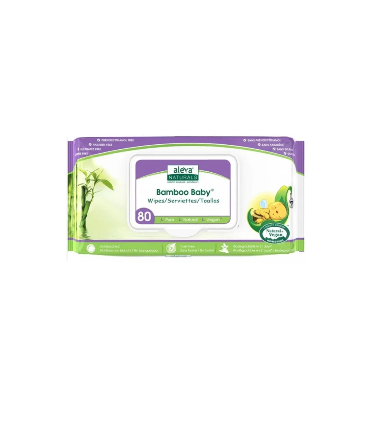 Servetele umede din fibre de bambus, 80 bucati, Aleva Naturals