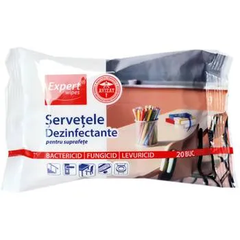 Servetele dezinfectante pentru suprafete, 20 bucati, Expert Wipes