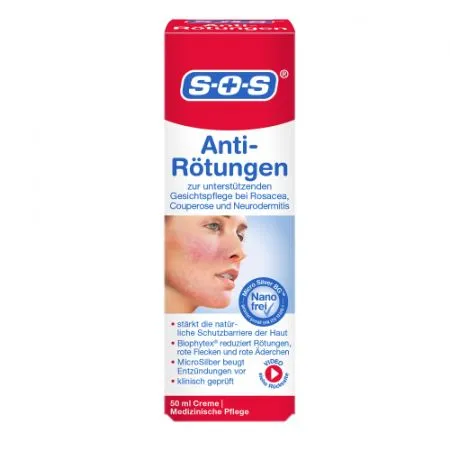 Crema antiroseata pentru fata cu microargint, 50 ml, SOS
