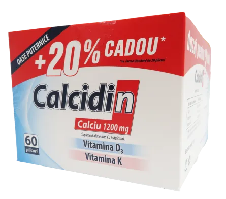 Calcidin + Vitamina D3 + Vitamina K 60 plicuri 20% Cadou