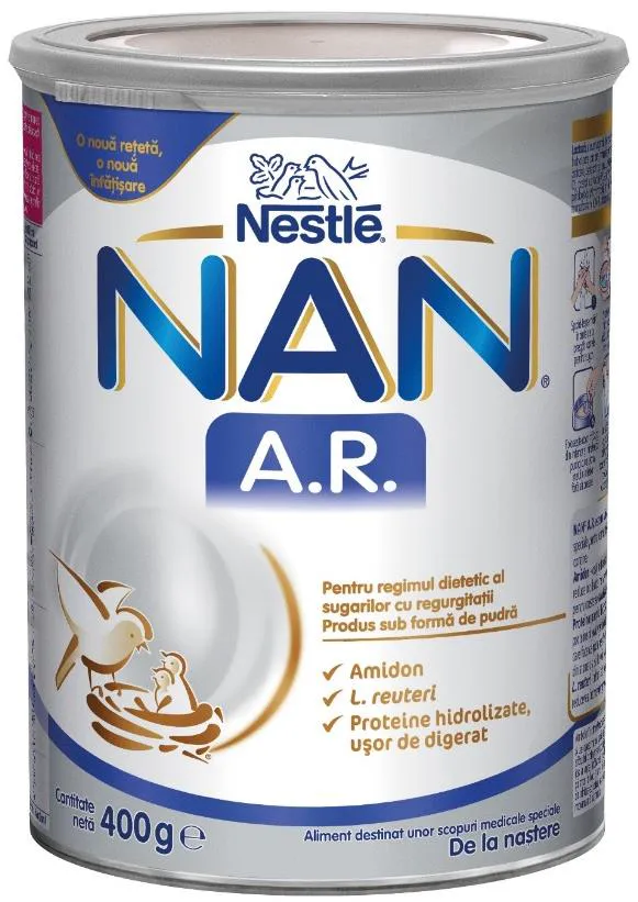 Nestle NAN A.R. (anti-regurgitatii), lapte praf de la nastere, 400 grame