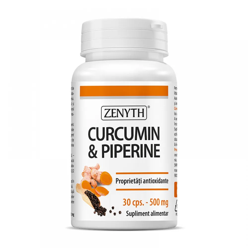 Curcumin si Piperine 500 mg (30 capsule), Zenyth Pharmaceuticals