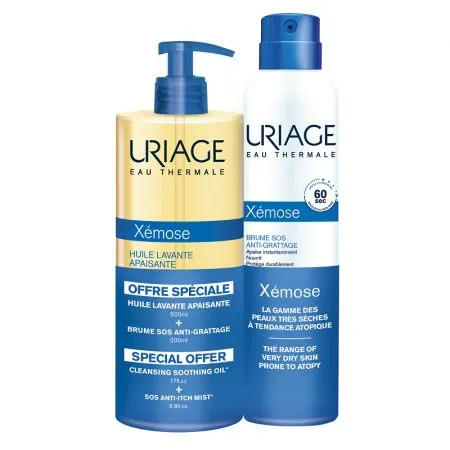 Pachet Ulei de curatare Xemose, 500 ml + Spray calmant anti-prurit  SOS Xemose, 200 ml, Uriage
