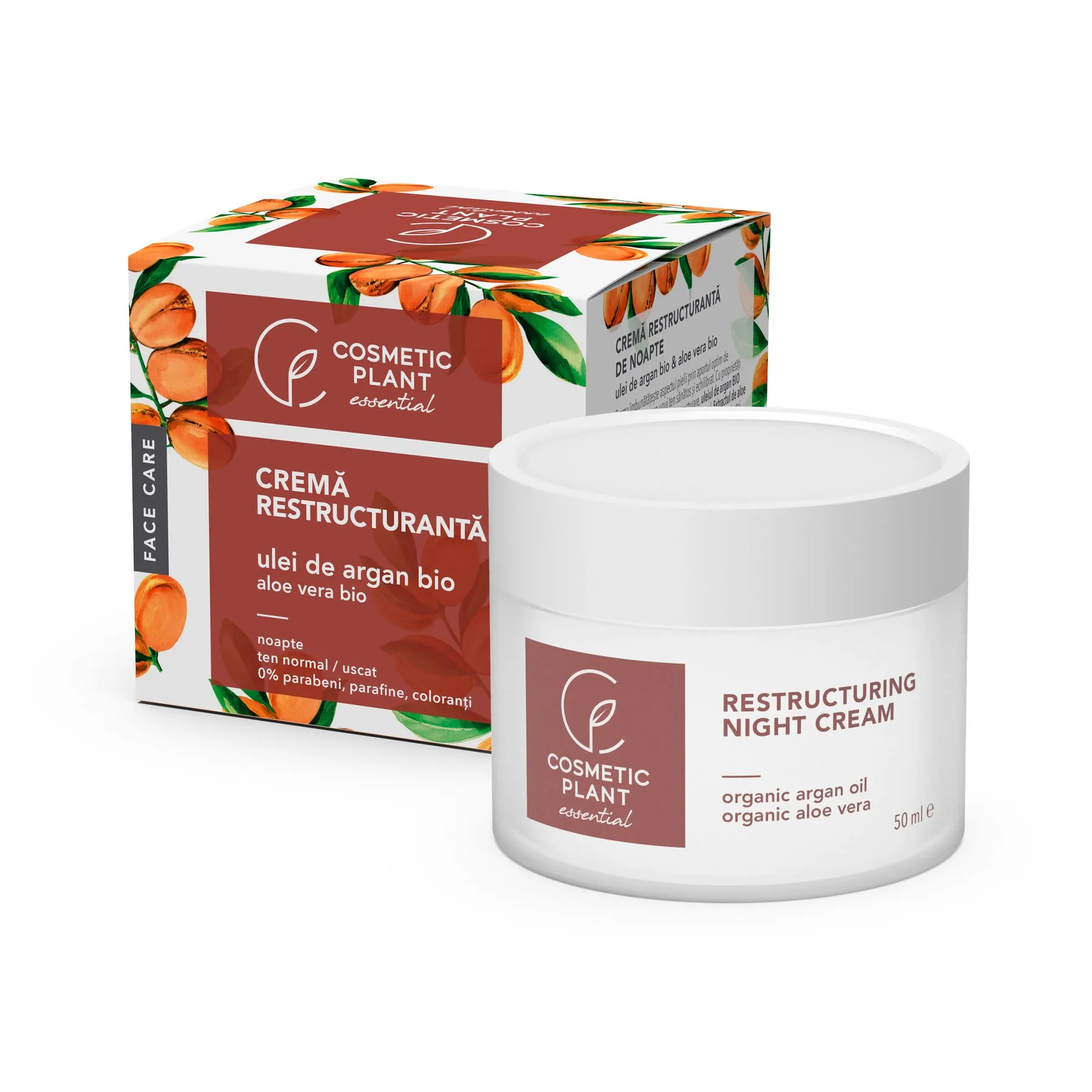 Crema restructuranta de noapte cu ulei de argan si aloe vera Bio, 50 ml, Cosmetic Plant