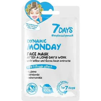 Masca de fata Dynamic Monday cu salcie si boabe de cacao, 28g, 7 Days