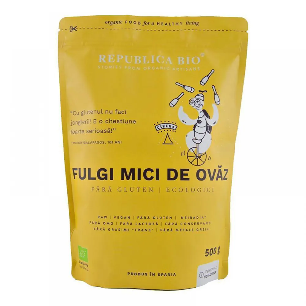Fulgi mici de ovaz fara gluten ecologici (500 grame), Republica Bio