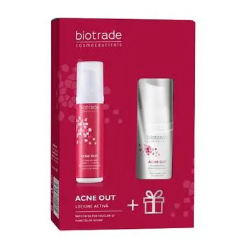Pachet Acne Out Lotiune activa 60ml + Spuma de curatare 20ml Gratuit, Biotrade