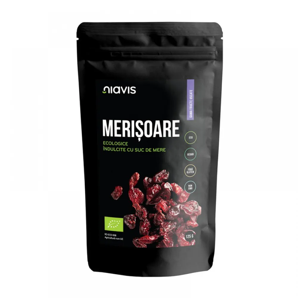 Merisoare ecologice/BIO indulcite cu suc de mere (125 grame), Niavis