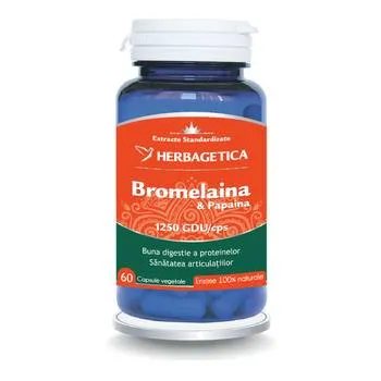 Bromelaina si Papaina, 60 capsule, Herbagetica