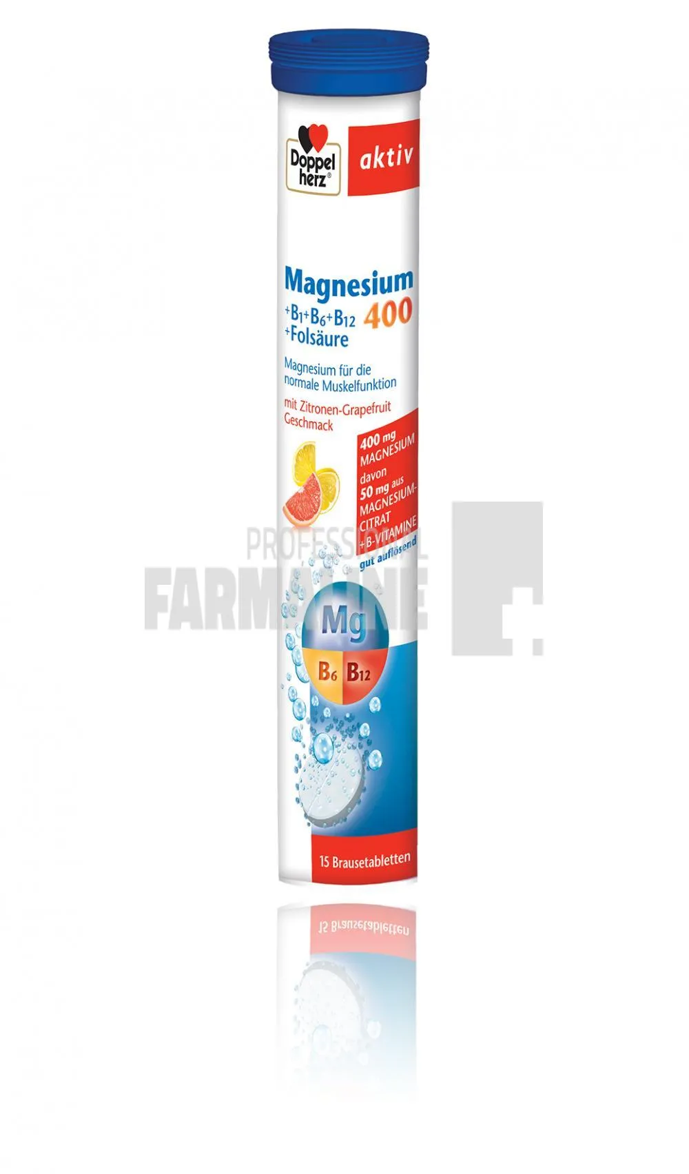 Doppelherz Aktiv Magneziu 400 + B1 + B6 + B12 + Acid folic 15 comprimate efervescente
