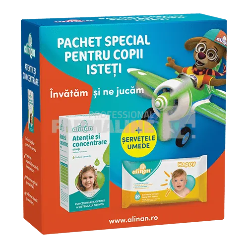 Alinan Atentie si concentrare Sirop 150 ml + Alinan Servetele umede 56 bucati