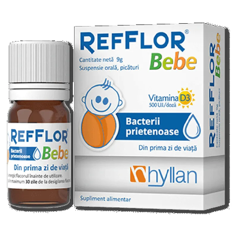 Refflor Bebe probiotice cu vitamina D picaturi suspensie orala x 9 grame