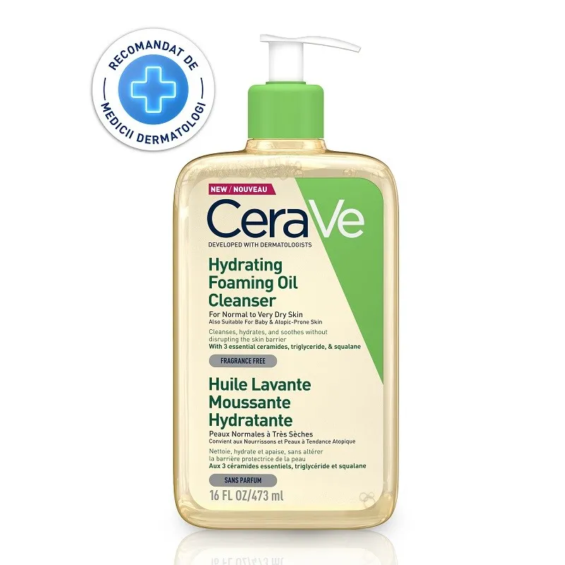 CERAVE ULEI DE CURATARE SPUMANT SI HIDRATANT FATA SI CORP PENTRU PIELE NORMAL- USCATA 473 ML