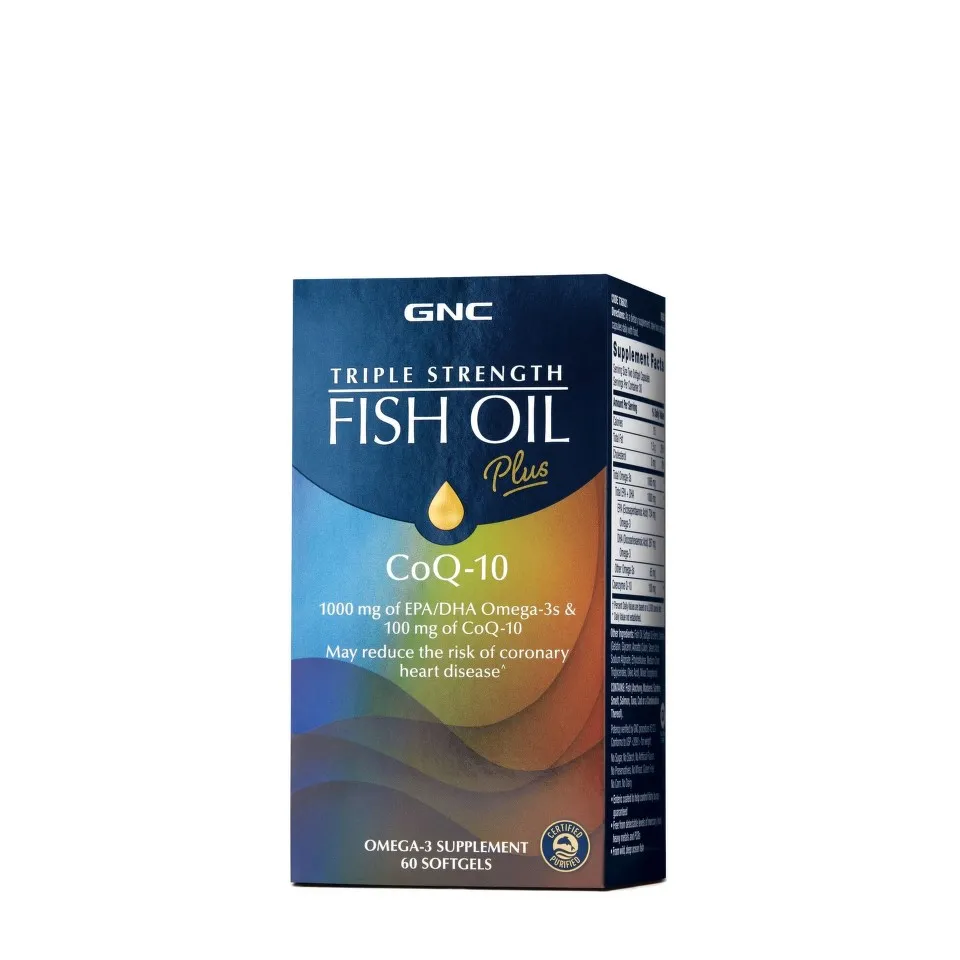 GNC TRIPLE STRENGTH FISH OIL + COQ-10 X 60 CAPSULE GELATINOASE