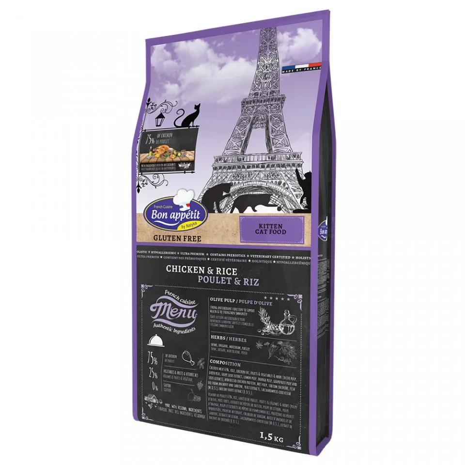 Bon Appetit KITTEN - Pui si Orez - 1,5kg - Hrana completa super-premium, hipoalergenica, fara gluten