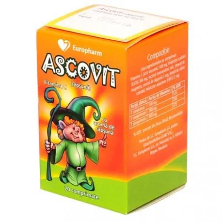 Ascovit 100mg, aroma capsuni 20 comprimate EPH