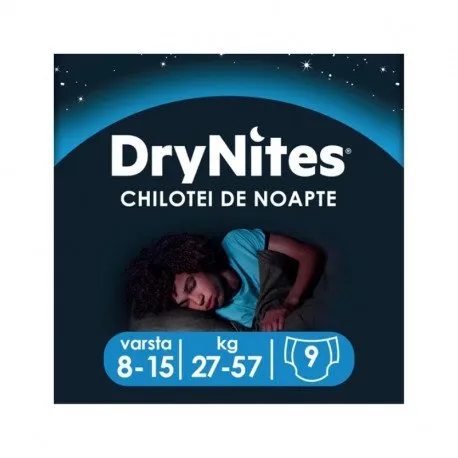 HUGGIES DryNites chiloti absorbanti 27-57kg, baieti 8-15 ani, 9 bucati