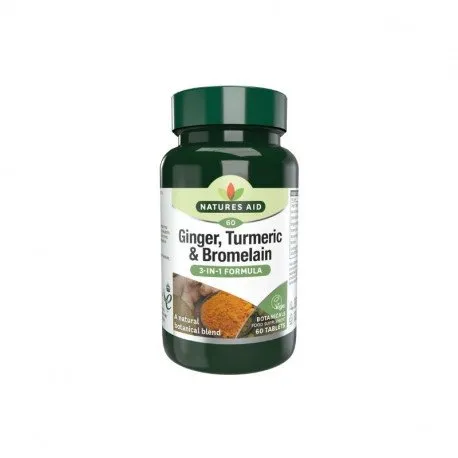 NATURES AID Ginger, Turmeric & Bromelain, 60 comprimate