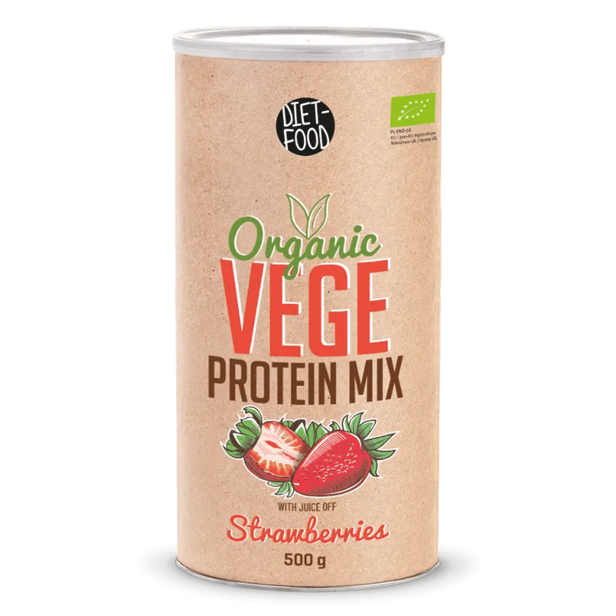 Mix Proteine vegetale cu capsuni bio, 500 g, Diet-Food