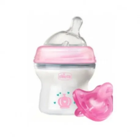 CHICCO Set Biberon, 150ml si suzeta silicon, roz, 0luni+