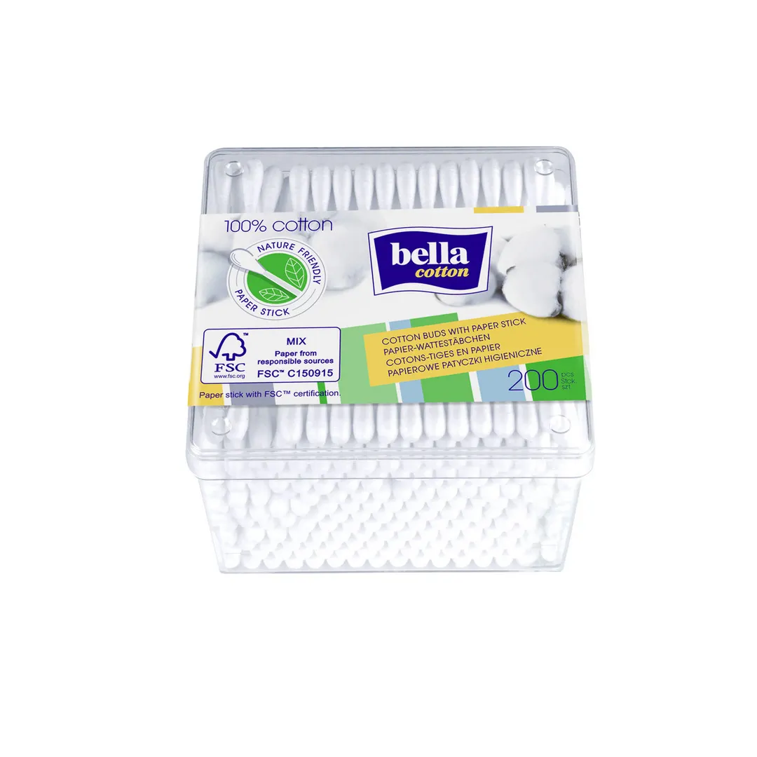 Betisoare igienice cu 100% bumbac, 200 bucati, Bella