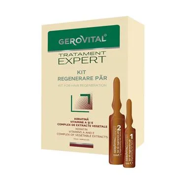 Kit tratament regenerare par Tratament Expert, 10 aplicari, 20 fiole, Gerovital