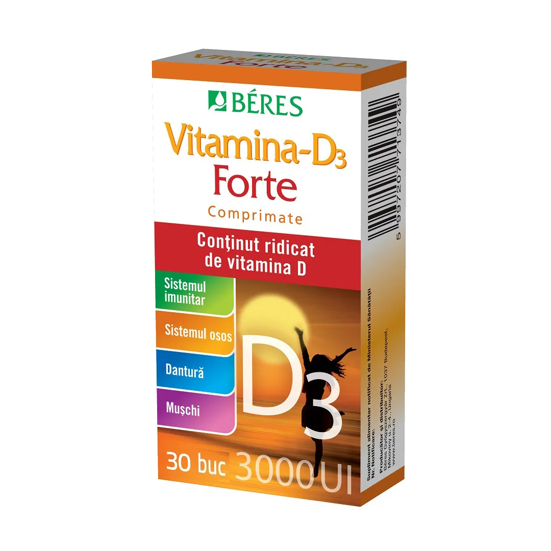 Vitamina D3 Forte 3000 UI, 30 comprimate, Beres