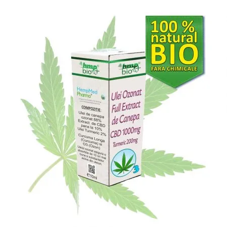 Ulei Ozonat Full Extract de Canepa CBD 1000 mg, Turmeric 200 mg, 10 ml, HempMed Pharma