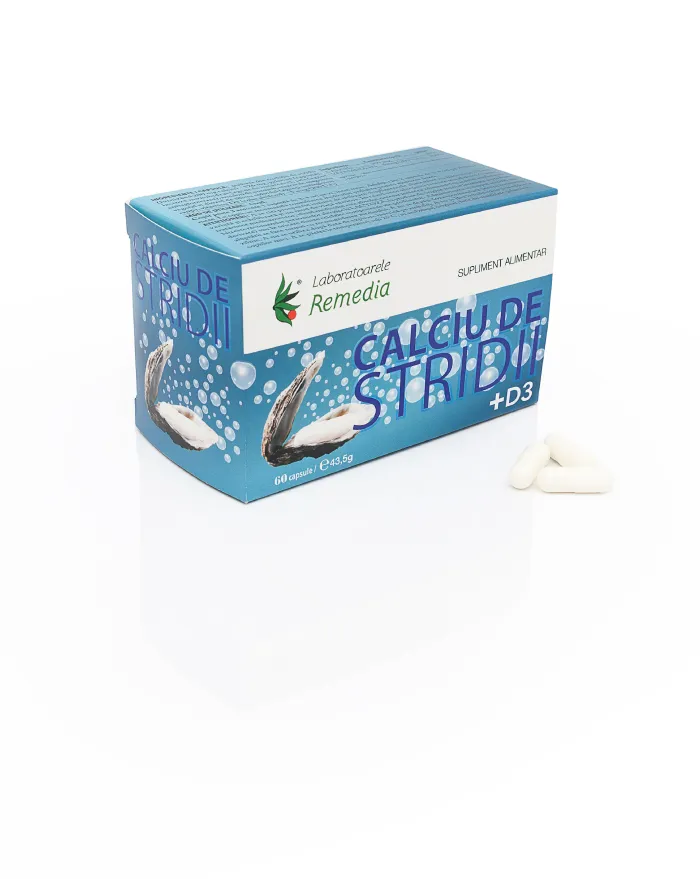 Calciu din stridii+ D3, 60 capsule (Remedia)