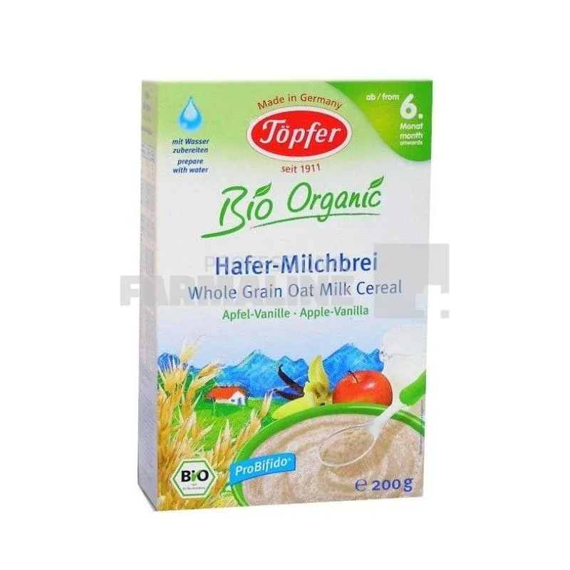 Topfer Bio Organic Cereale Ovaz cu Lapte Mere si Vanilie 6+ luni 200 g