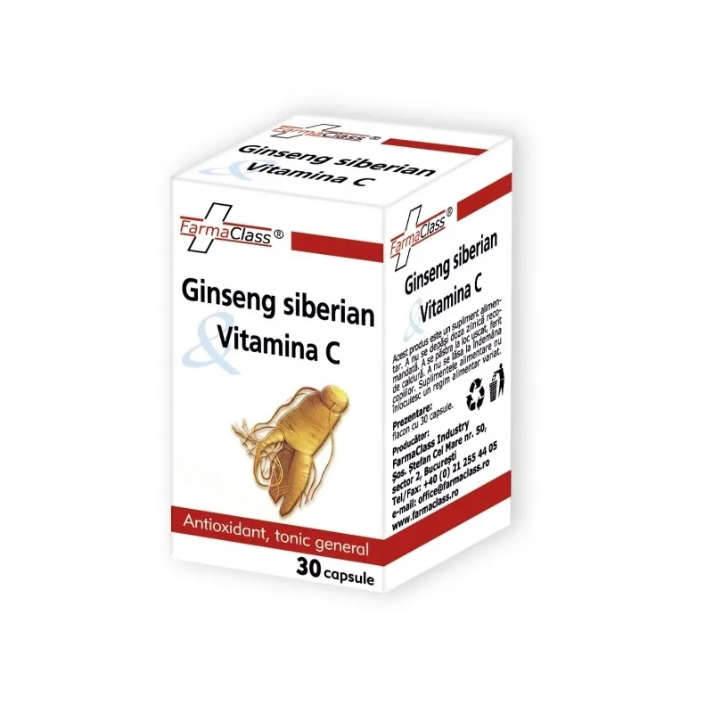 Ginseng siberian si Vitamina C, 30 capsule, FarmaClass