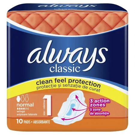 Absorbante Always Classic Normal, 10 bucati, P&G