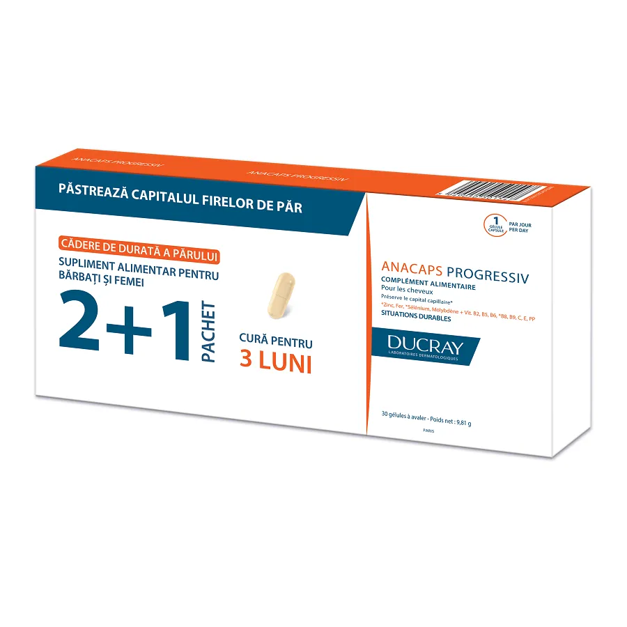 DUCRAY Anacaps progresiv x 30 capsule 2+1 cadou