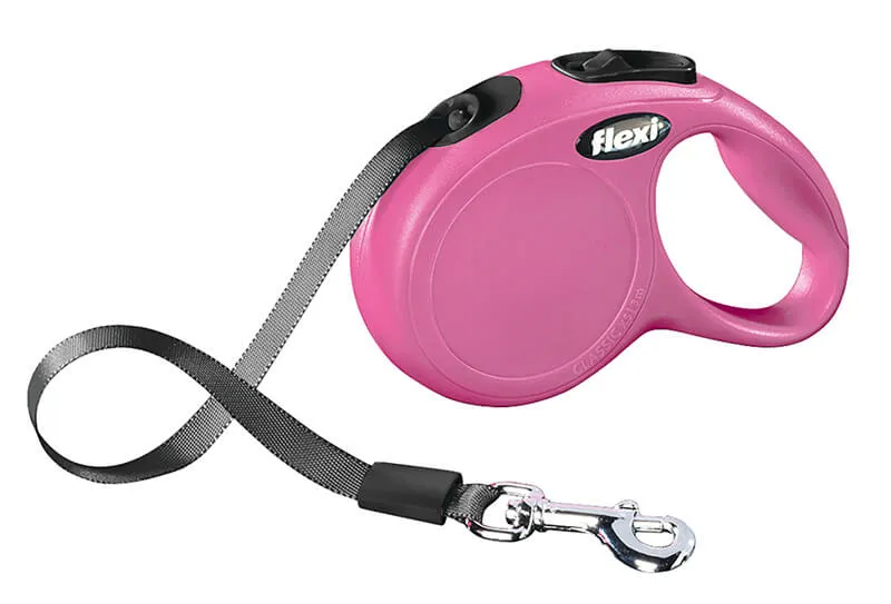 Lesa retractabila - Flexi New Classic - cu banda - S (12 kg) - Roz