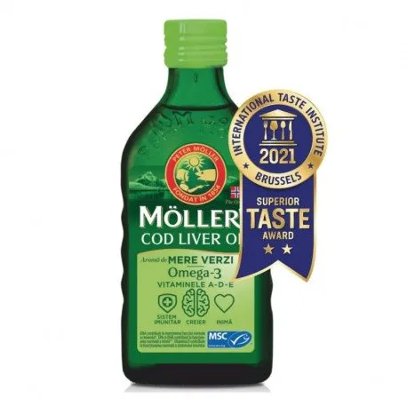 Moller's Cod liver oil Omega-3 aroma de mere verzi, 250ml