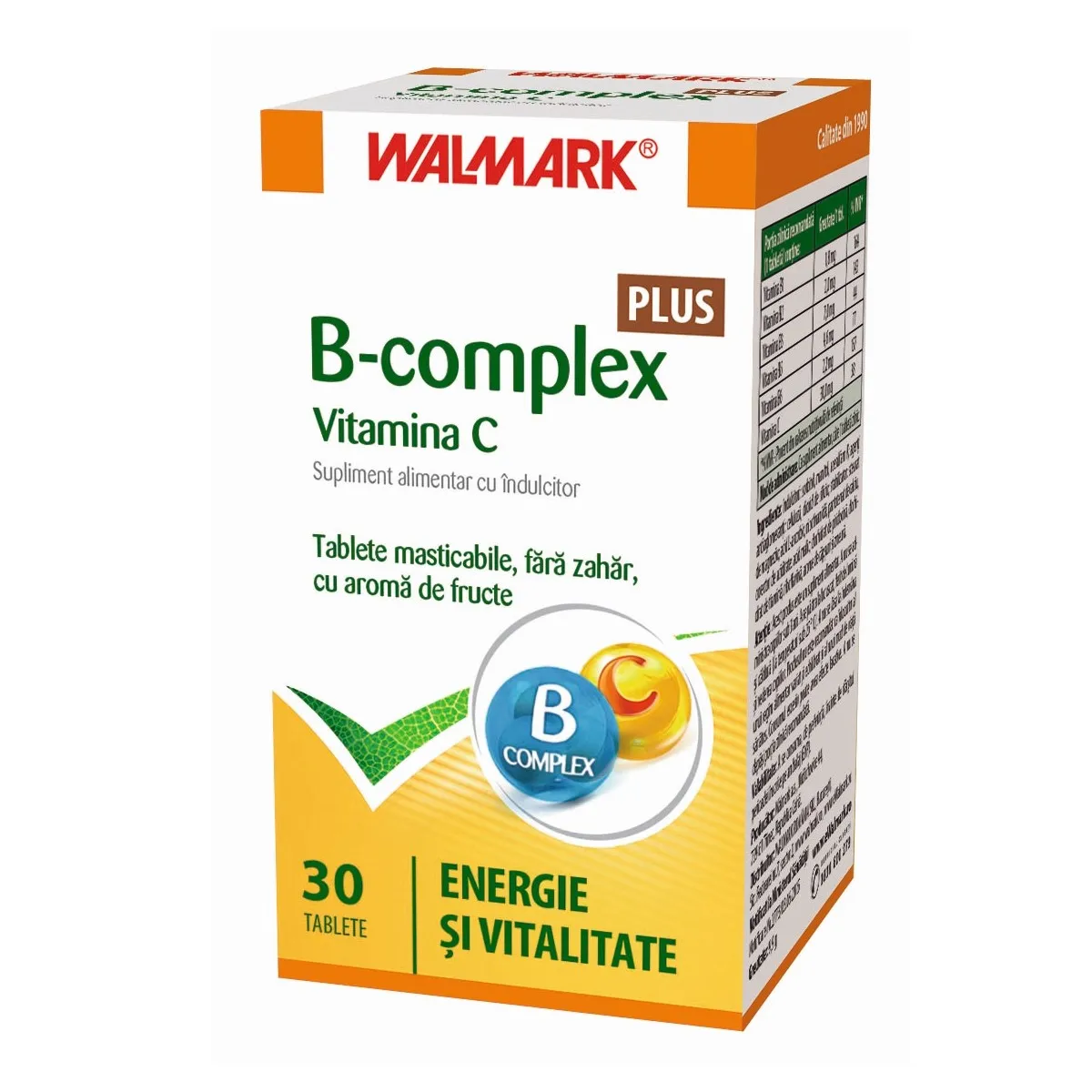 B complex + Vitamina C cu aromă de fructe, 30 tablete, Walmark