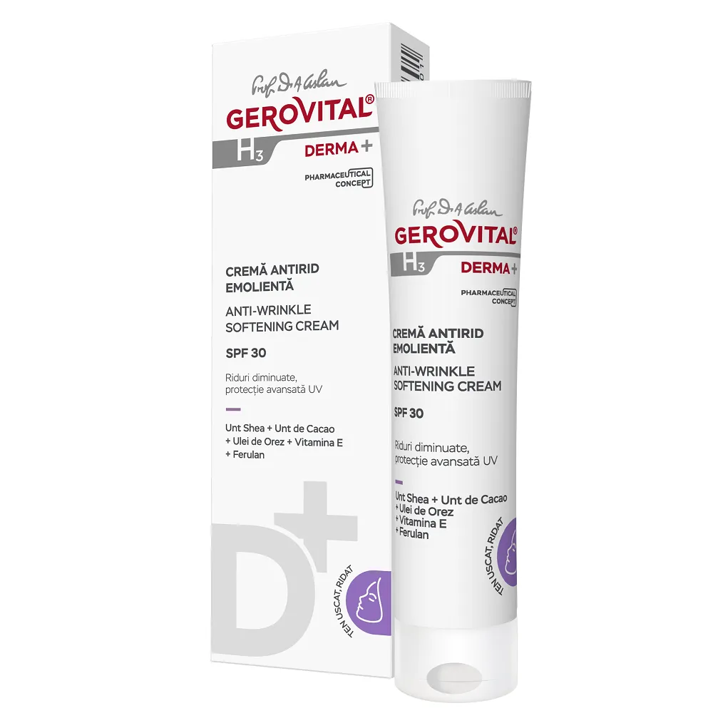 Crema antirid emolienta SPF30 H3 Derma+, 30 ml, Gerovital
