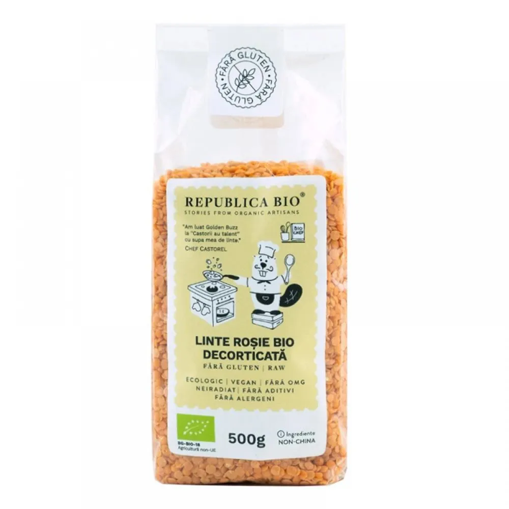 Linte rosie decorticata fara gluten (500 grame), Republica Bio